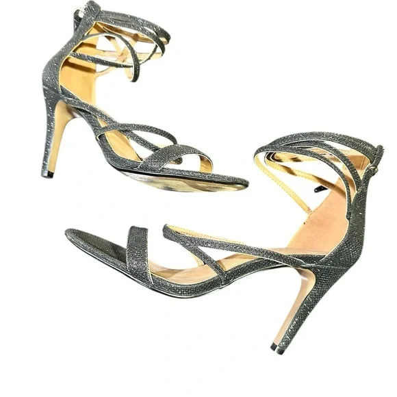 Black/ Sparkly Strappy 3 1/2” High Heel Sandals, Report, worn one time, size 7 - Picture 4 of 12